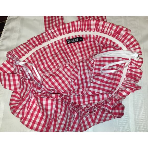 7th Ave New York & Co GINGHAM RED WHITE Halter Style Top FUNKY Checkered Sz L - Picture 11 of 15